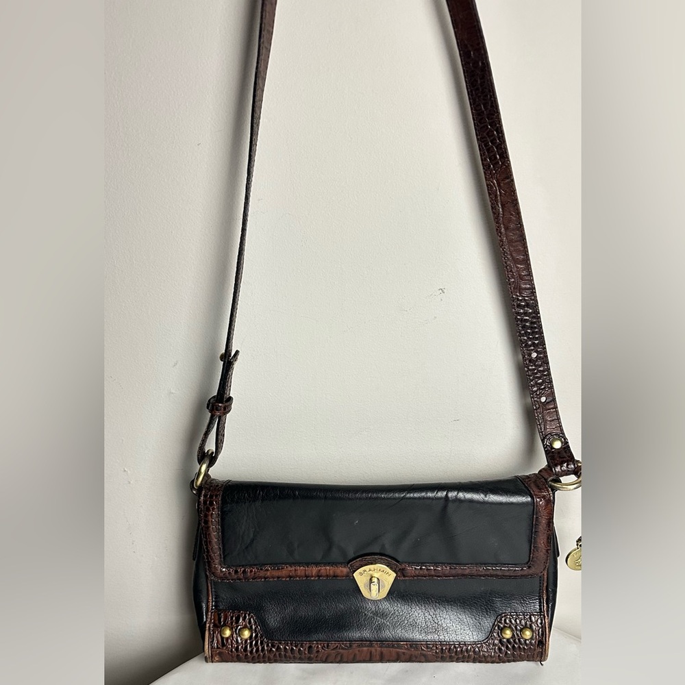 Brahmin Black and Brown Crossbody Bag with Vintage Charm